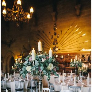 Warwick Castle Wedding Centrepiece Candelabra Flowers