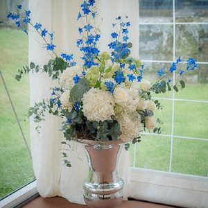 sandon hall blue wedding flowers urns