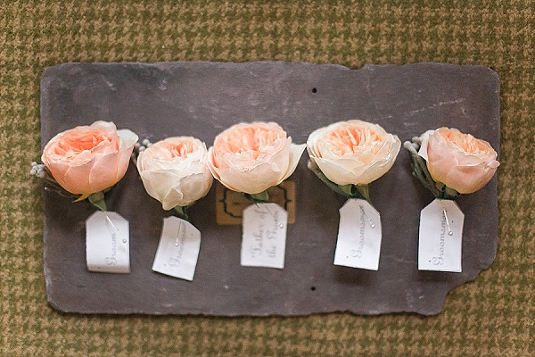peach rose buttonholes on slate passion for flowers (2)