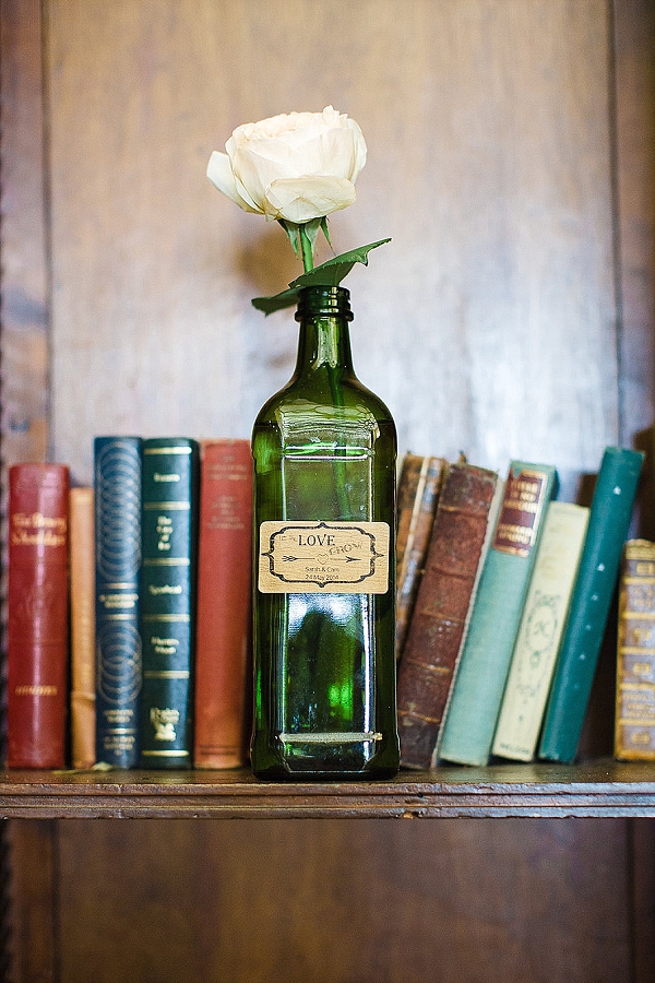 peach rose green bottle wedding flowers