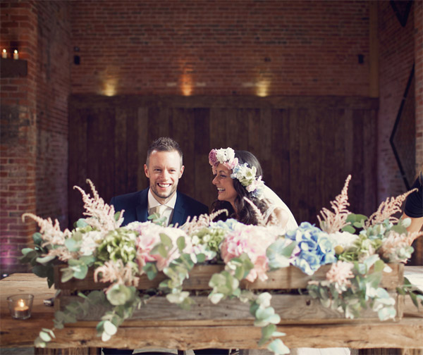 bright summer flowers wooden box crate ceremony table shustoke farm barns summer wedding florist passion for flowers