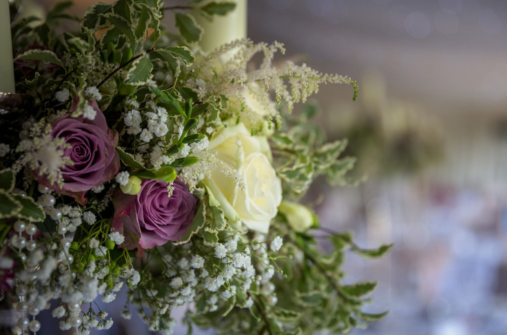 dusky pink roses cream avalanche roses candelabra centrepieces