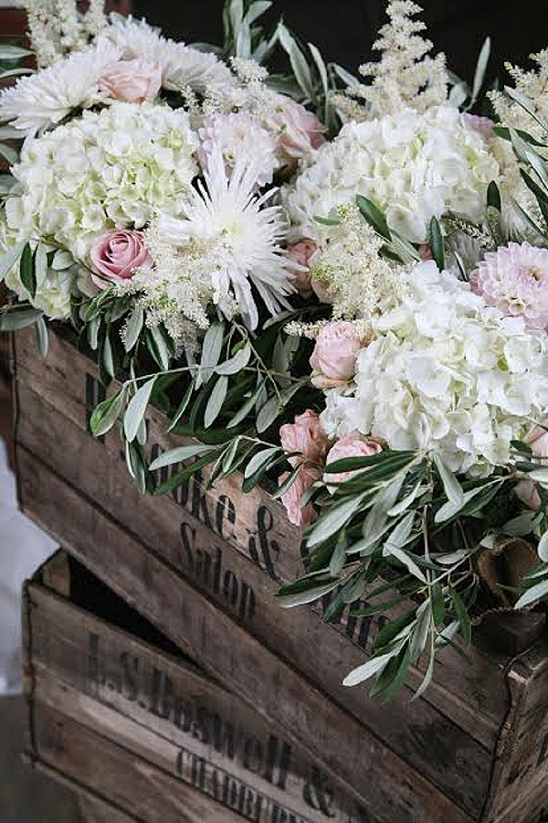 shustoke farm barns wedding flowers passion for flowers rustic vintage wooden crates with wild flowers