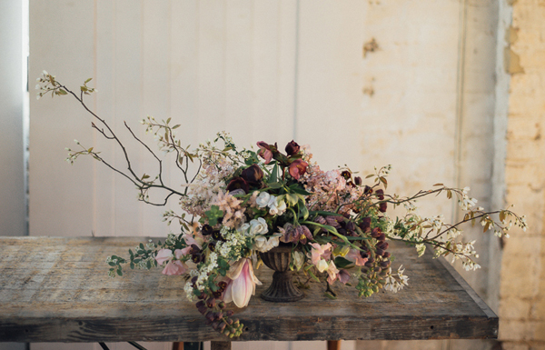 rustic wedding centrepiece in small urn compote passion for flowers chapel designers london
