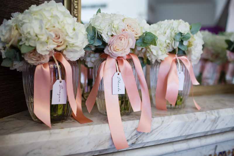 Bridesmaids Bouquets peach cream blush pink roses hydrangeas Hampton Manor Wedding Flowers Passion for Flowers (1)