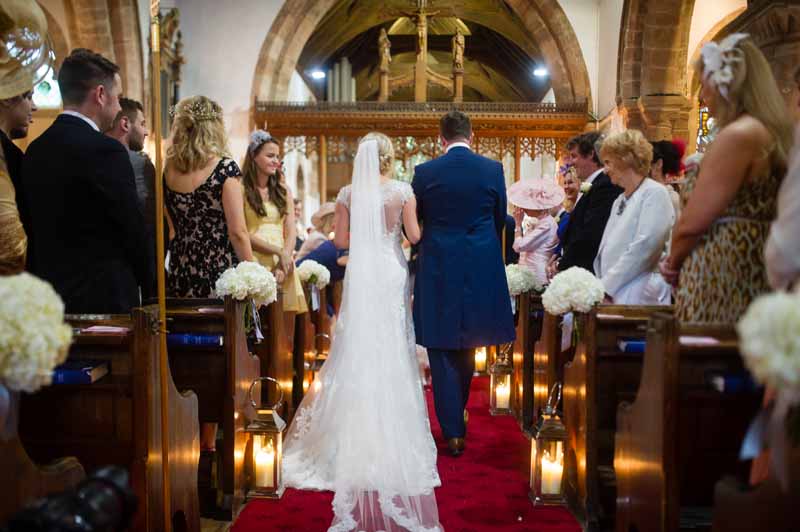 Church Flowers white hydrangea pew ends silver lanterns to aisle Hampton in Arden Church Wedding Flowers Passion for Flowers (1)