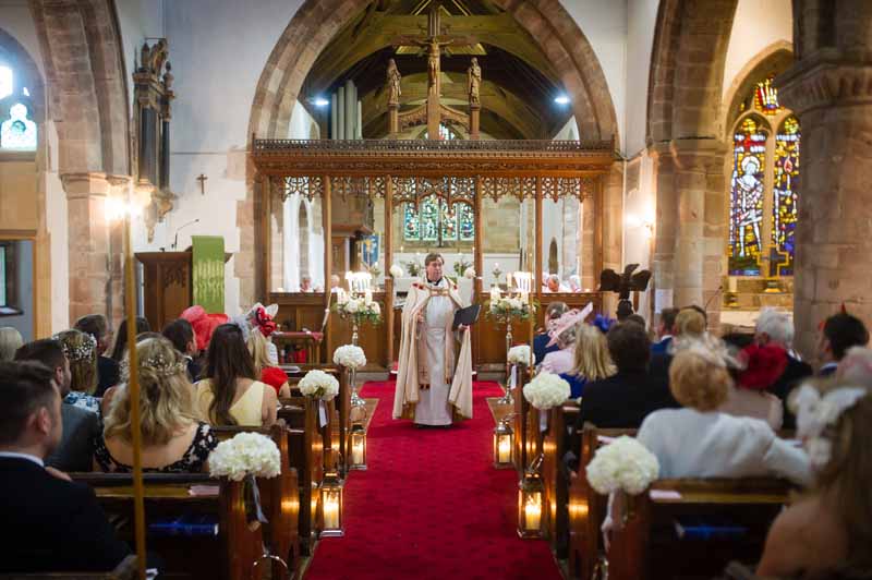 Church Flowers white hydrangea pew ends silver lanterns to aisle Hampton in Arden Church Wedding Flowers Passion for Flowers (2)