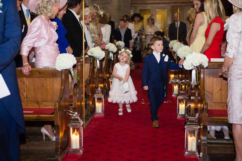 Church Flowers white hydrangea pew ends silver lanterns to aisle Hampton in Arden Church Wedding Flowers Passion for Flowers (4)