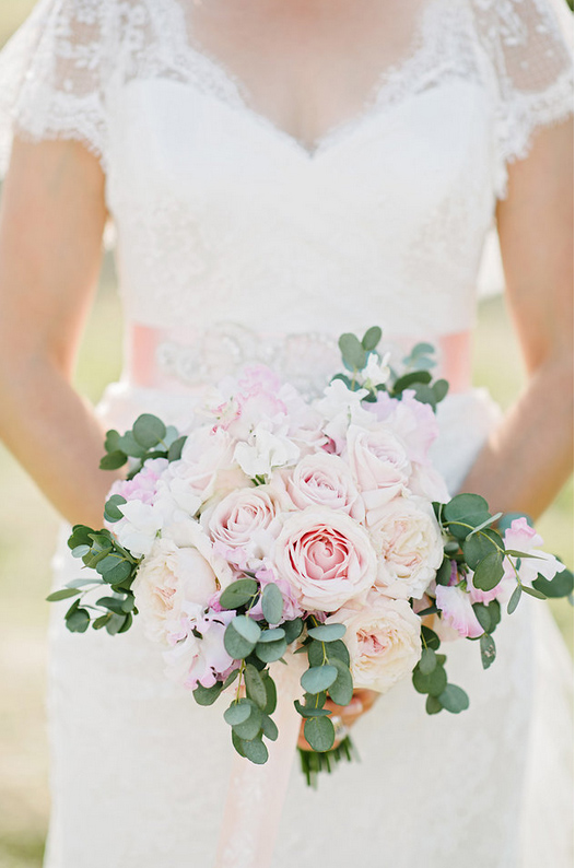 Blush Pink Rose Free Form Weddng Bouquet Trailing with Ribbons (2)