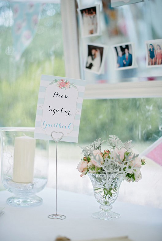 Crysal Vases with Blush Pink Grey Flowers for Wedding Guest Book Table