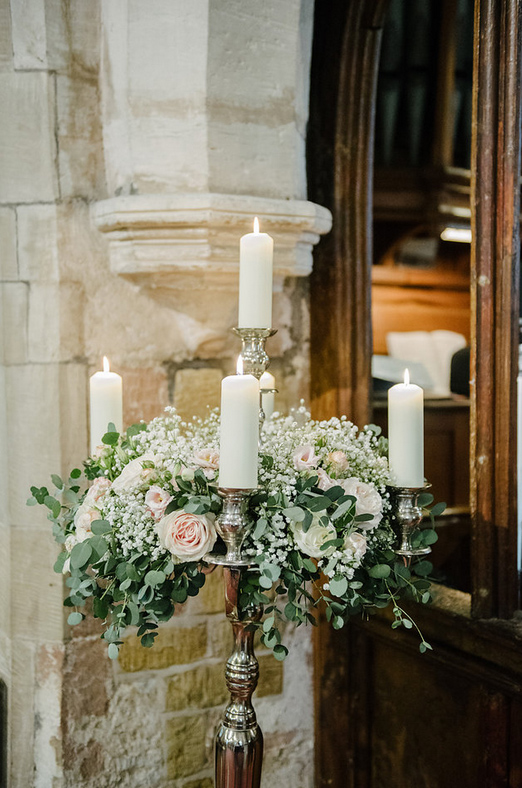 Large Floor Standing Candelabra Blush Pink Roses Eucalyptus Foliage Packwood Church Wedding Flowers Passion for Flowers (7)