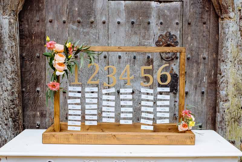 rustic-glamour-wedding-table-plan-decorated-with-pretty-blooms-by-Passion-for-Flowers