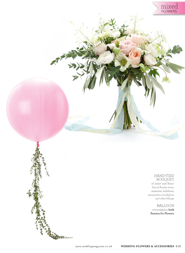 large round balloon with foliage trail for weddings pink white wedding bouquet featured in wedding flowers magazein by passion for flowers