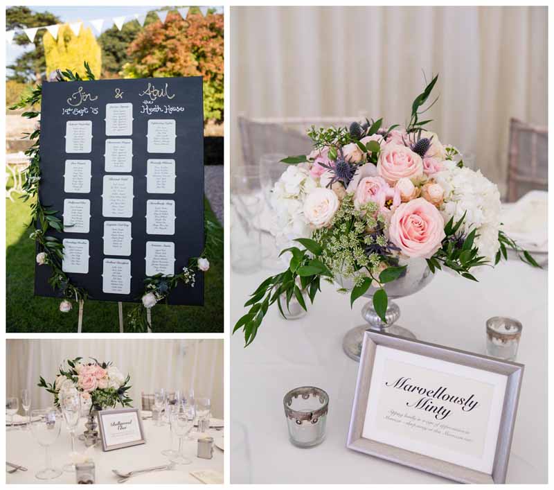 Blush pink and green wedding flowers in silver vases for elegant English wedding - flowers by @kmorganflowers Passion for Flowers