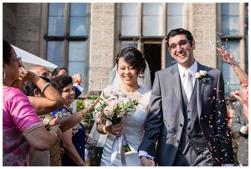 Wedding confetti and beautiful bouquet