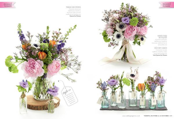 Spring-summer-wedding-flowers-including-bouquet-centrepiece-featured-in-Wedding-Flowers-Magazin