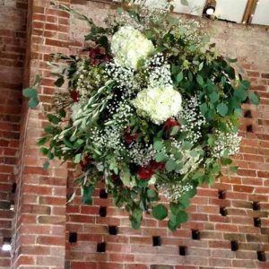 Giant hanging flower globes at Shustoke Farm Barns by @kmorganflowers Passion for Flowers