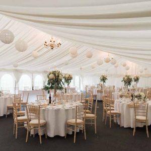 Summer marquee wedding decorations at Wethele Manor