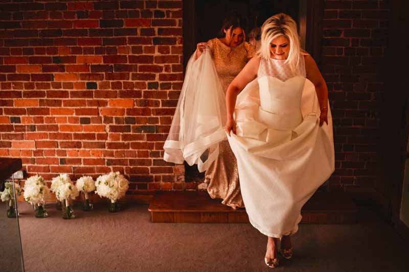 bride about to go to church from curradine barns