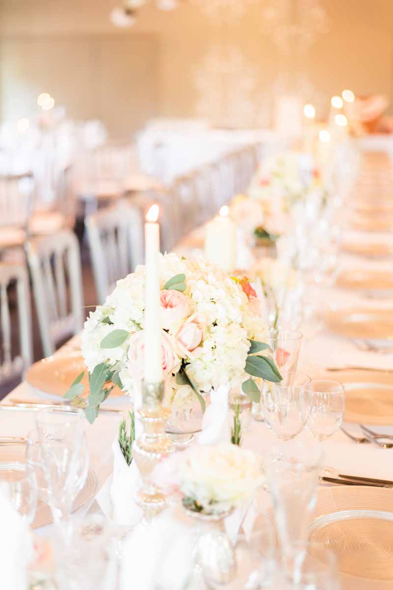 elegant centrepieces for long wedding tables by passion for flowers @kmorganflowers