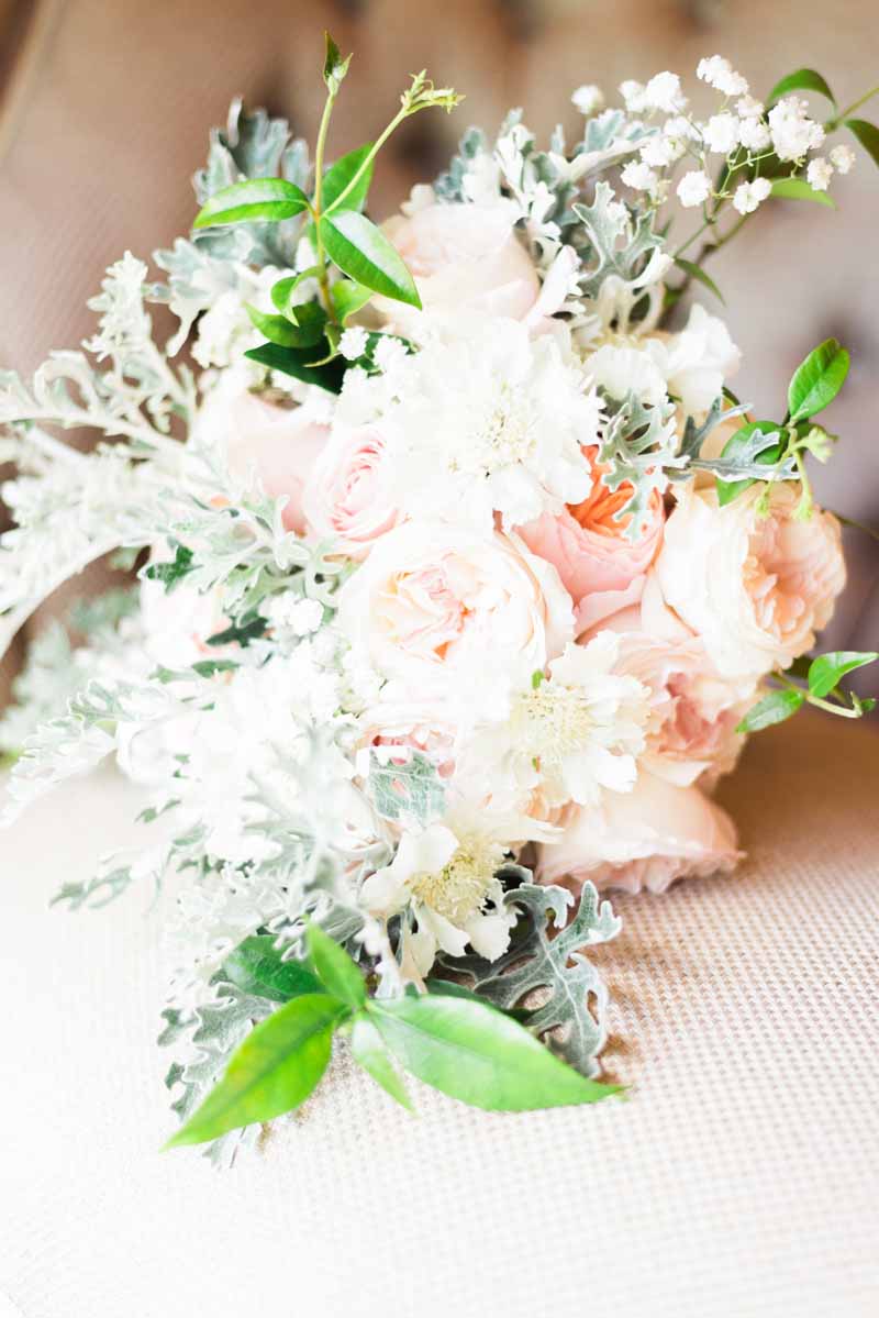 elegant wedding flowers peach and grey bridal bouquet