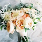 peach and grey bridal bouquet by passion for flowers @kmorganflowers