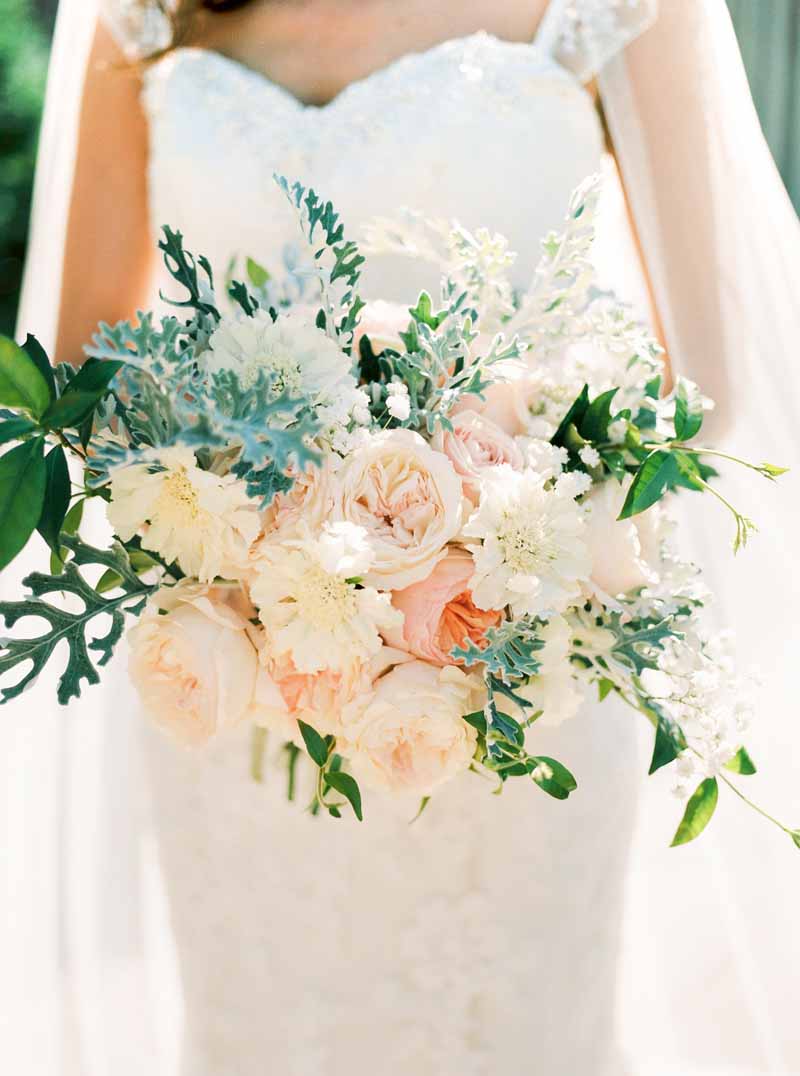 peach and grey bridal bouquet by passion for flowers @kmorganflowers