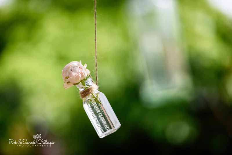 Hanging flowers from trees outdoor decorations at Packington Moor