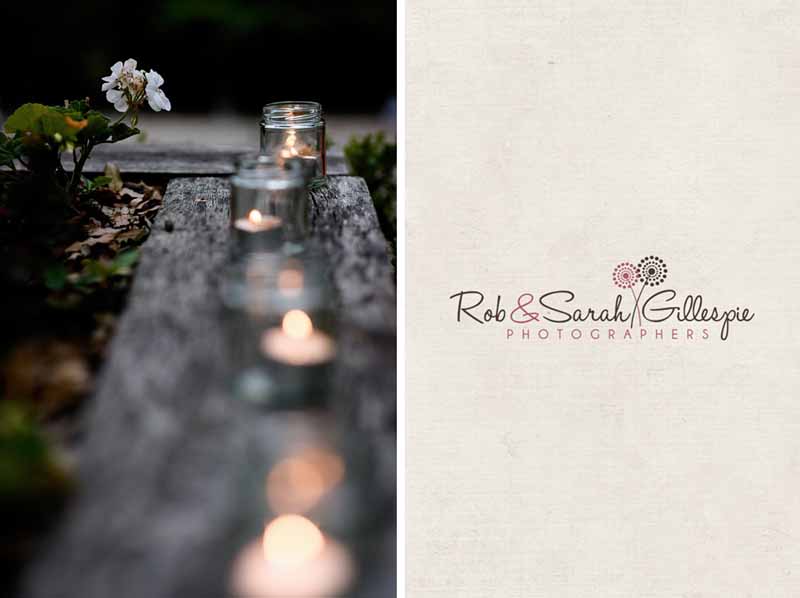 candles in jam jars as tea lights for outdoor wedding lanterns shown here at Packington Moor (2)