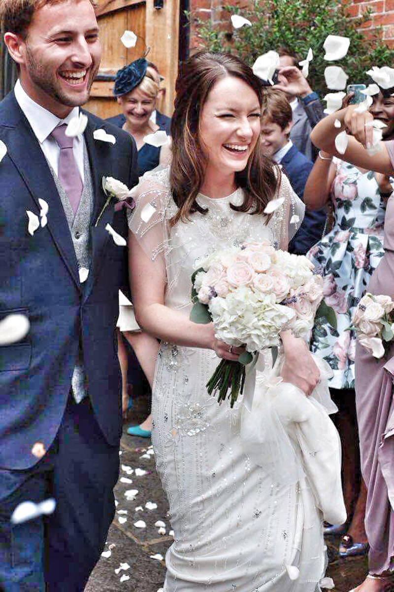 Blush pink roses and white hydrangeas bridal bouquet real rose petal confetti