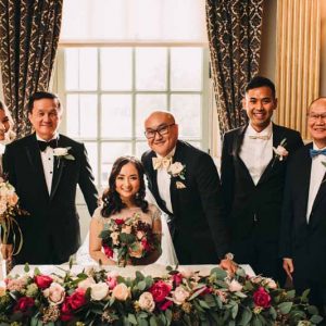 wedding-ceremony-table-flowers-luxe-floral-gardlands-deep-pink-blush-pink-peach-roses-at-knowsley-hall-by-passion-for-flowers-1