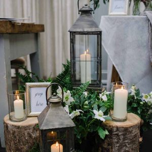 Woodland wedding decorations tree stumps lanterns and ferns -Passion for Flowers (2)