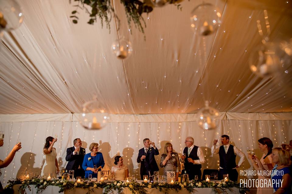 Top Table Foliage Lanterns Candles Iscoyd Park Marquee wedding 