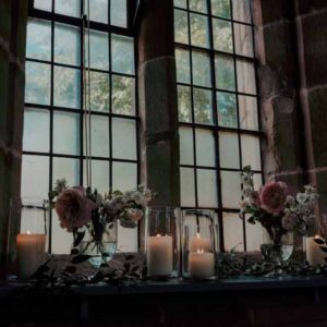 Church window sills wedding lanterns flowers Passion for Flowers