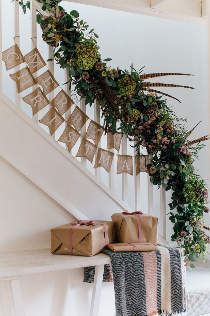 christmas staircase garland of flowers Passion for Flowers The White Company Joules 23
