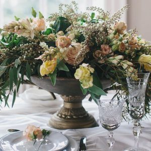 Low organic style wedding centrepiece Passion for Flowers