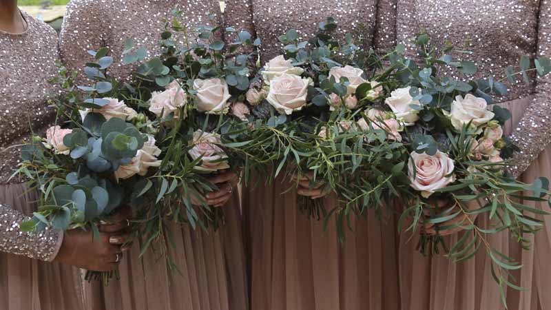 Natural organic style pink green foliage wedding bouquets bride bridesmaids Passion for Flowers 1