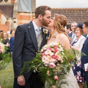 Pink peach giant wild foliage wedding bouquet Stanbrook Abbey by Passion for Flowers