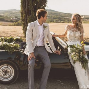 wedding car flower garland Italy Tuscany Passion for Flowers