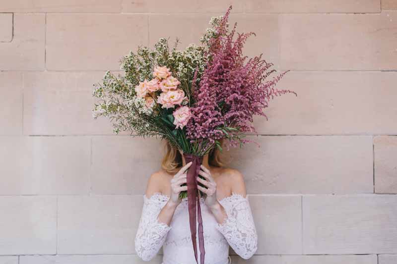 Large bridal bouquet pink astille lisianthus wax flower