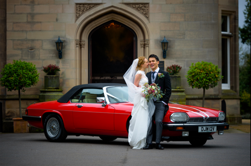 Red Vintage Wedding Car Autumn Wedding Passion for Flowers at Hampton Manor