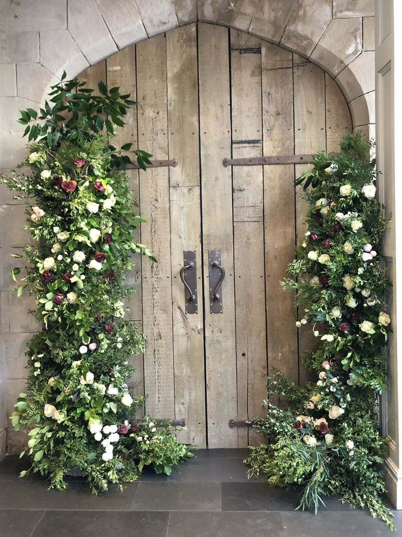 Organic style wedding arch asymetric doorway florals by Passion for Flowers sml