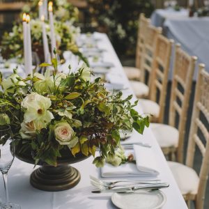 Elegant footed bowl wedding centrepieces by Passion for Flowers Hampton Manor wedding florist