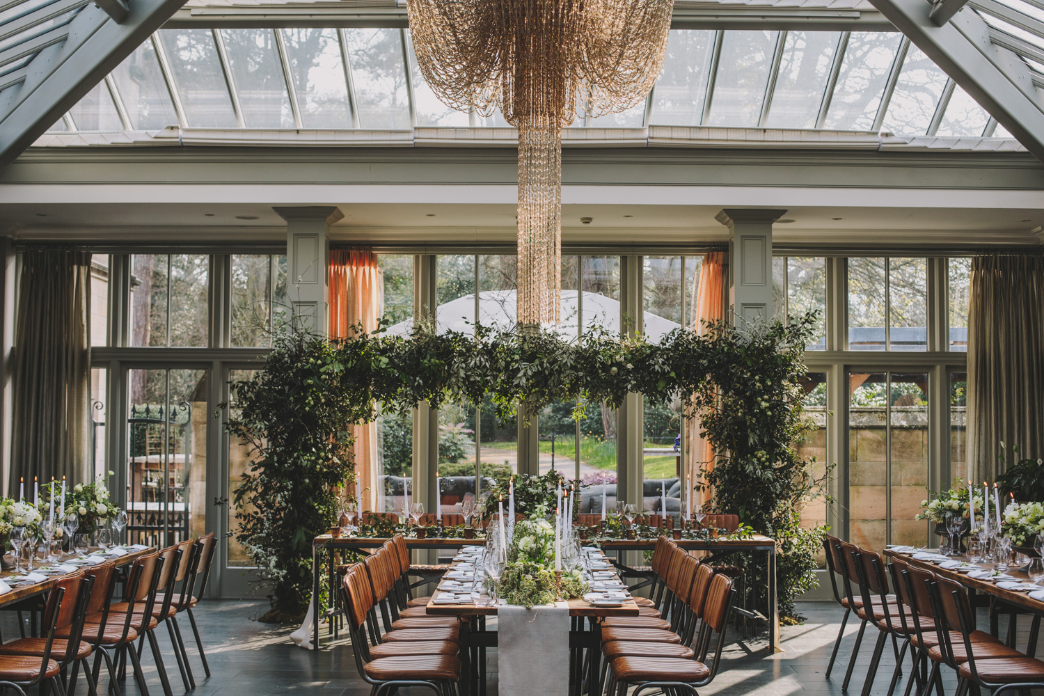 Hampton Manor new wooden tables and brown leather chairs