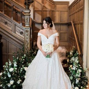 Wild natural wedding flowers staircases Hampton Manor
