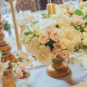 Eastnor Castle Wedding Florist Elegant Gold Cream Table Styling