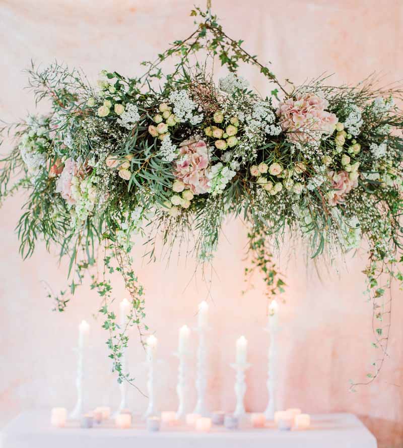 hanging suspended floral chandelier ring